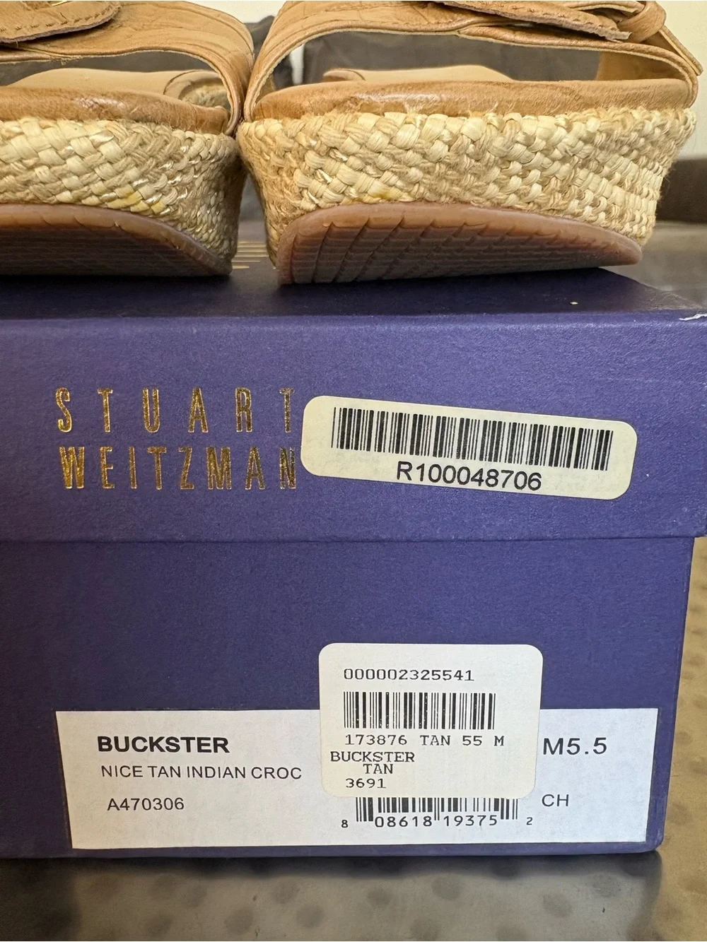 Y2K Stuart Weitzman Buckster Tan Croc Embossed Espadrille Wedge Slides Size 5.5 - Picture 4 of 9